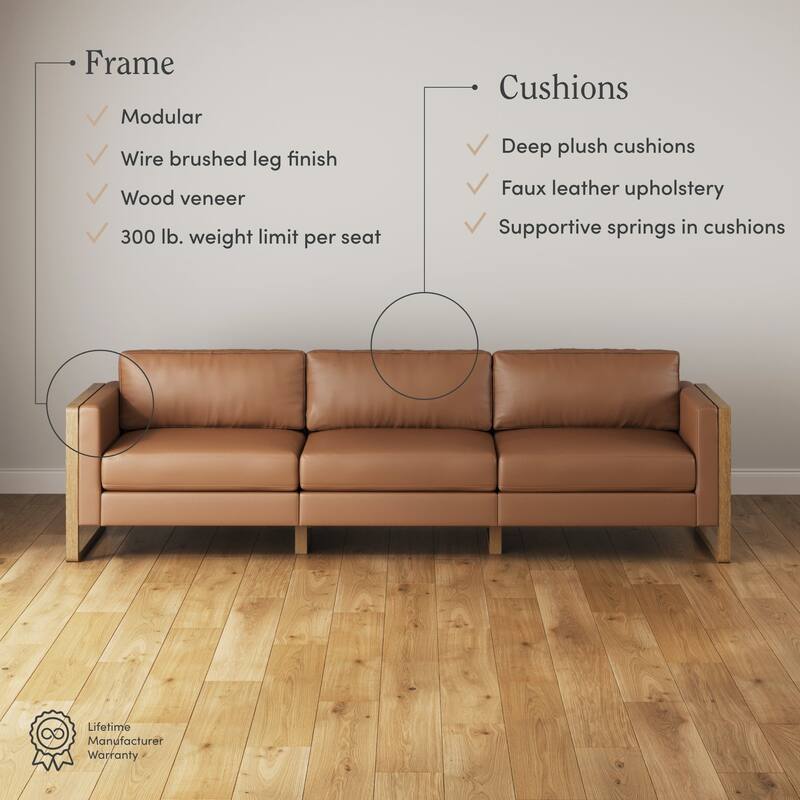 Madison Modern Upholstered Modular Sofa or Couch for Living Room with Solid Wood Legs