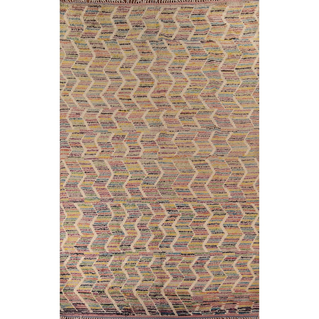 All-Over Colorful Moroccan Oriental Large Rug Handmade Wool Carpet - 9'10" x 14'3"