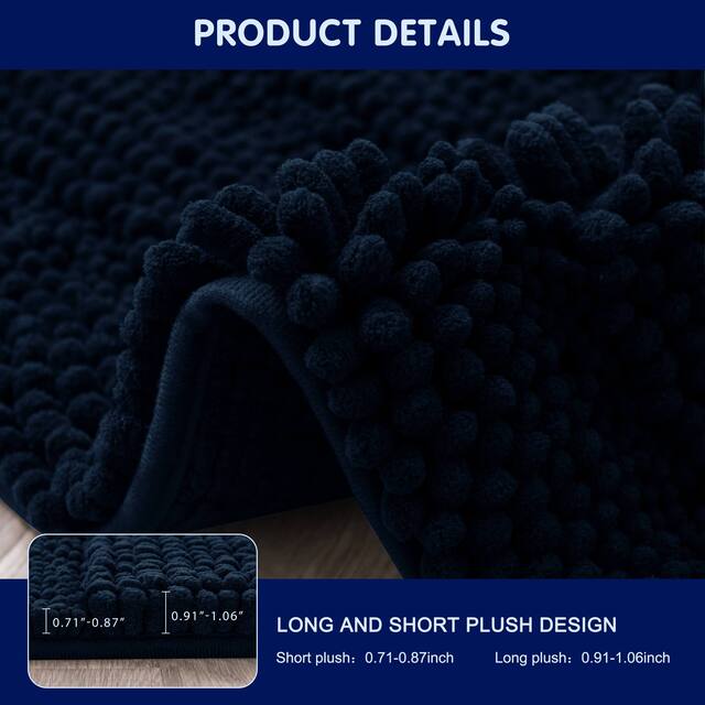 Subrtex Non-slip Bathroom Rug Chenille Soft Striped Plush Bath Mat