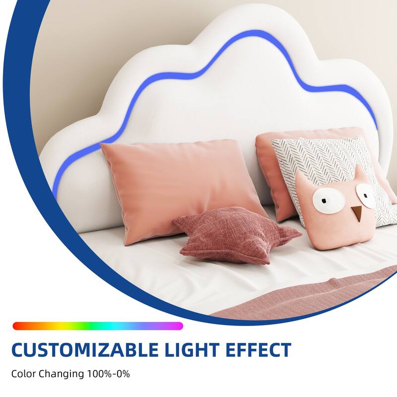 Moasis PU Adjustable Cloud Headboard Bed Frame Platform with LED