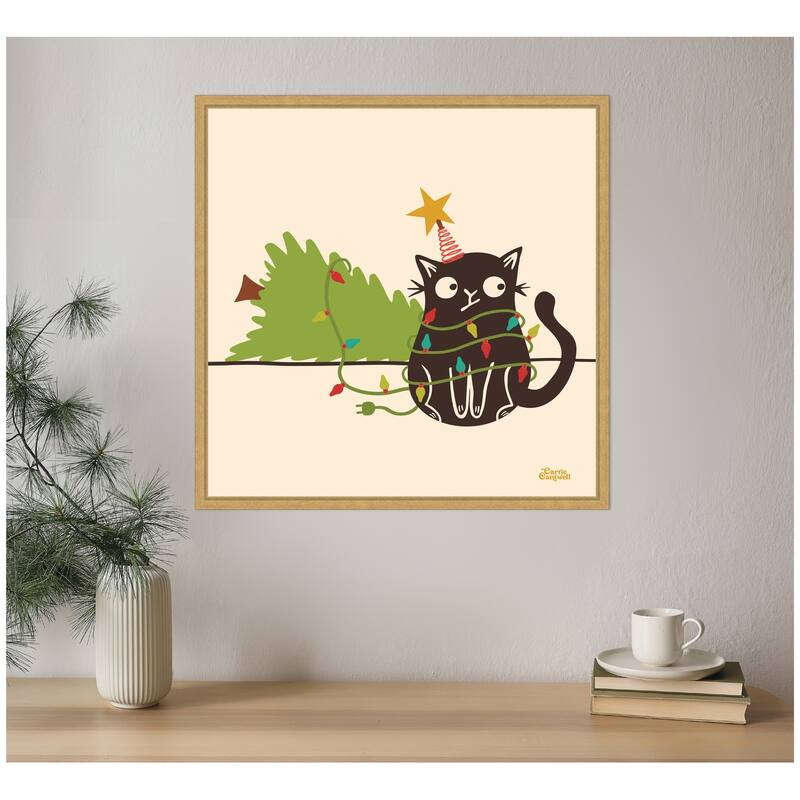 Kate and Laurel Framed Canvas Meowy Christmas Dear Santa by Carrie Cantwell