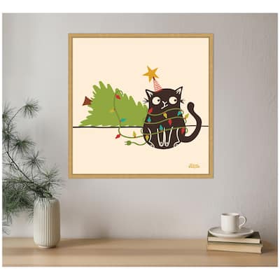 Kate and Laurel Framed Canvas Meowy Christmas Dear Santa by Carrie Cantwell