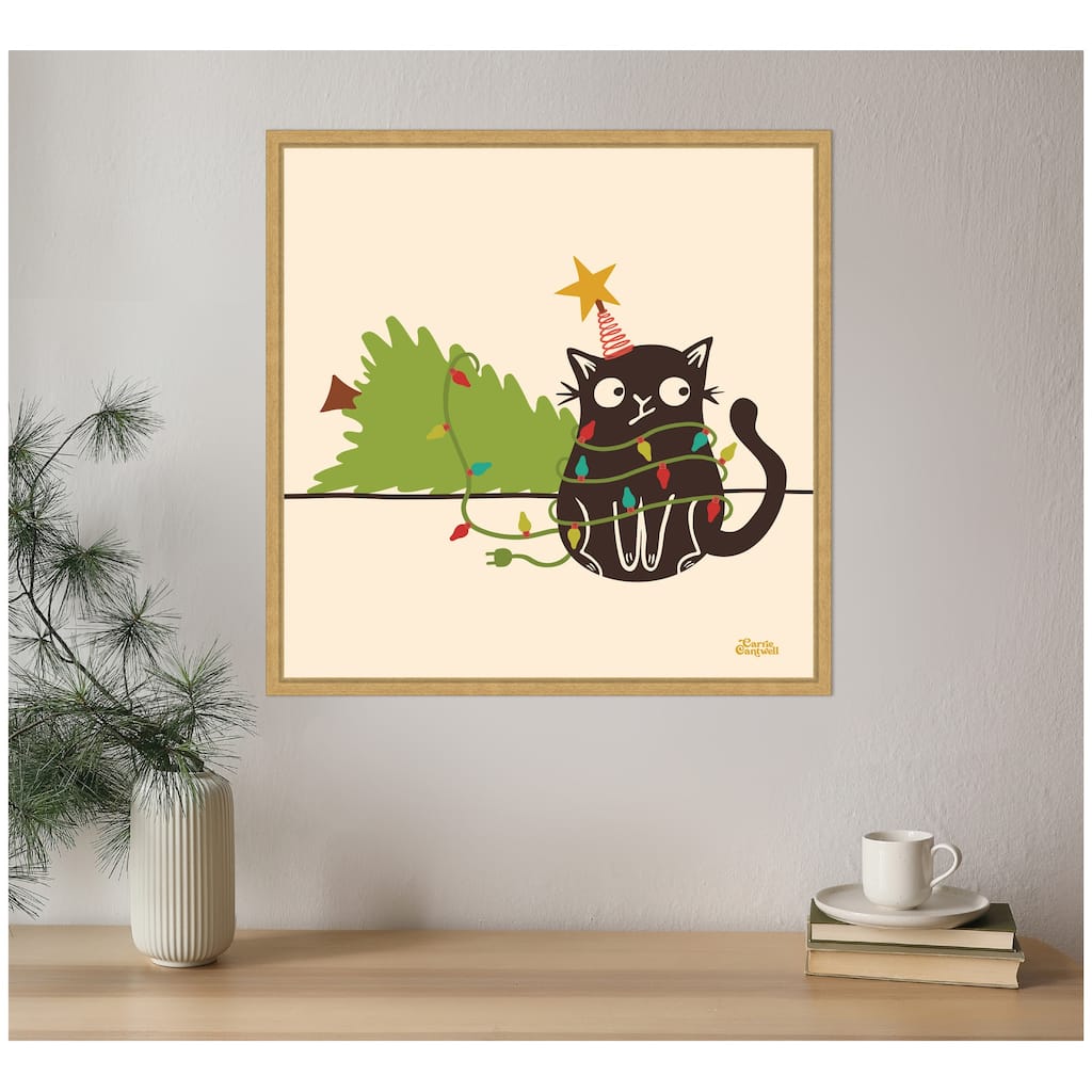 Kate and Laurel Framed Canvas Meowy Christmas Dear Santa by Carrie Cantwell