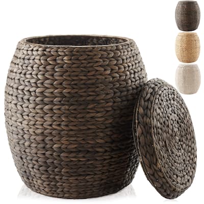 Round Water Hyacinth Storage BasketHamper with Lid