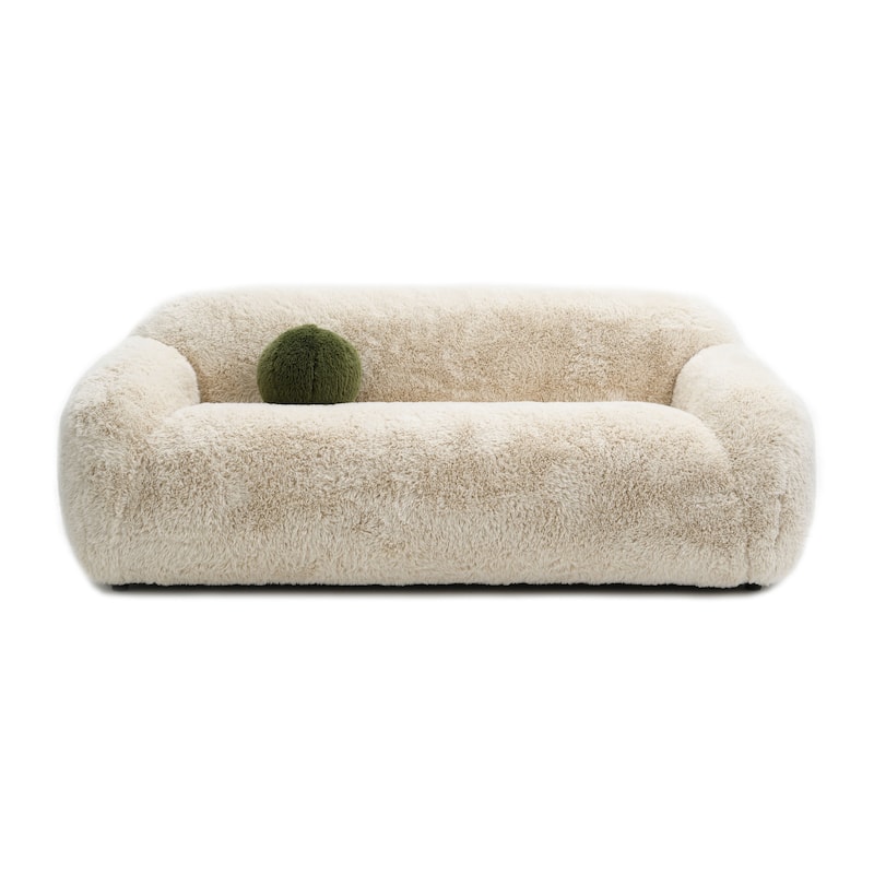 Furniture of America Cynra Modern 2-Piece Faux Fur Sofa Set with Ball Pillows