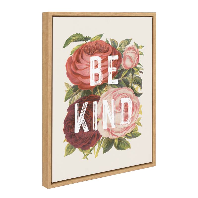 Kate and Laurel Sylvie Vintage Flowers Be Kind Framed Canvas by The Creative Bunch Studio