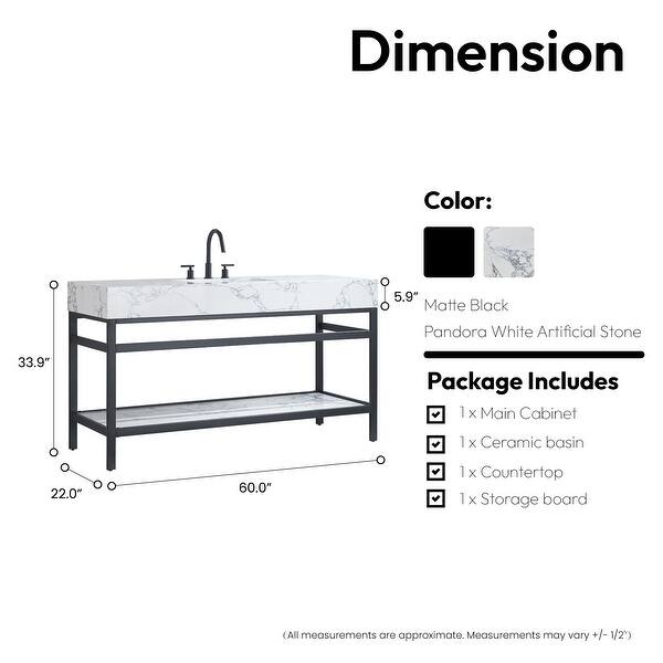 dimension image slide 6 of 13, Ecija Bath Vanity, Metal Support with Composite Stone Top, no Mirror