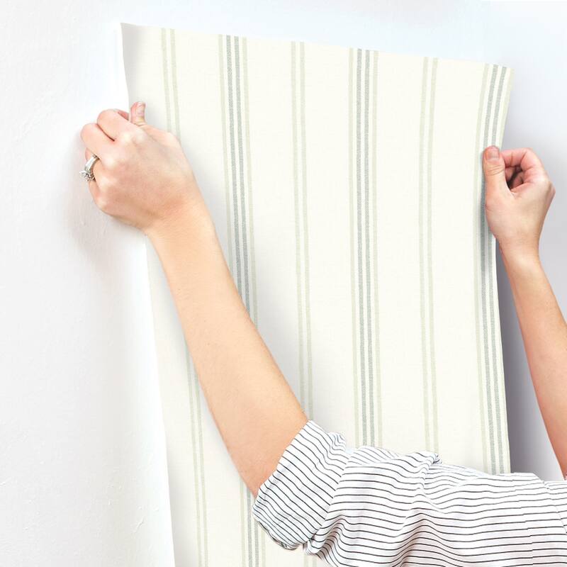 Chesapeake Lovage Green Linen Stripe Wallpaper