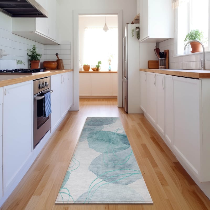 Premium Washable Super Soft Abstract Modern Mayfield Rug - Teal - 2' 3" x 7' 6" - Runner