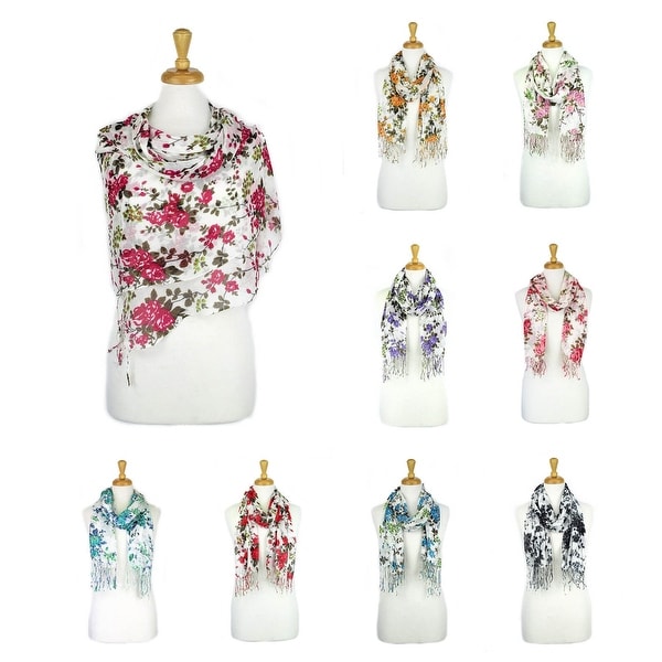 Women's Fashion Floral Soft Wraps Scarves - F1 Fuchsia - Large. Opens flyout.