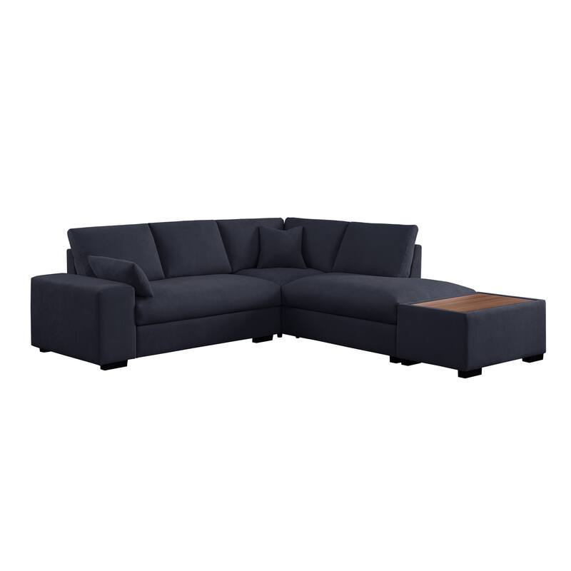 100"W Dark Gray Woven Fabric Sectional Sofa with Chaise, Console Ottoman & 2 Pillows