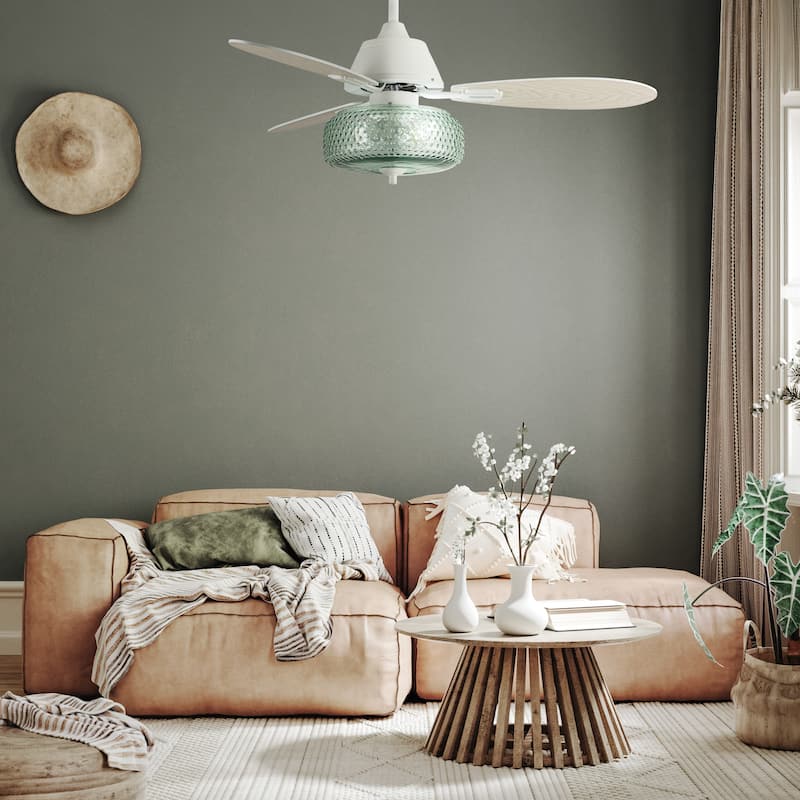 Lottie River of Goods 3-blade 42-inch Modern Indoor Ceiling Fan with Green Hand-Blown Glass Shade and Remote Control