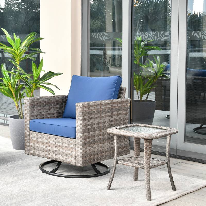 OVIOS 2-piece Swivel Rocking Wicker Chair Side Table Conversation Set