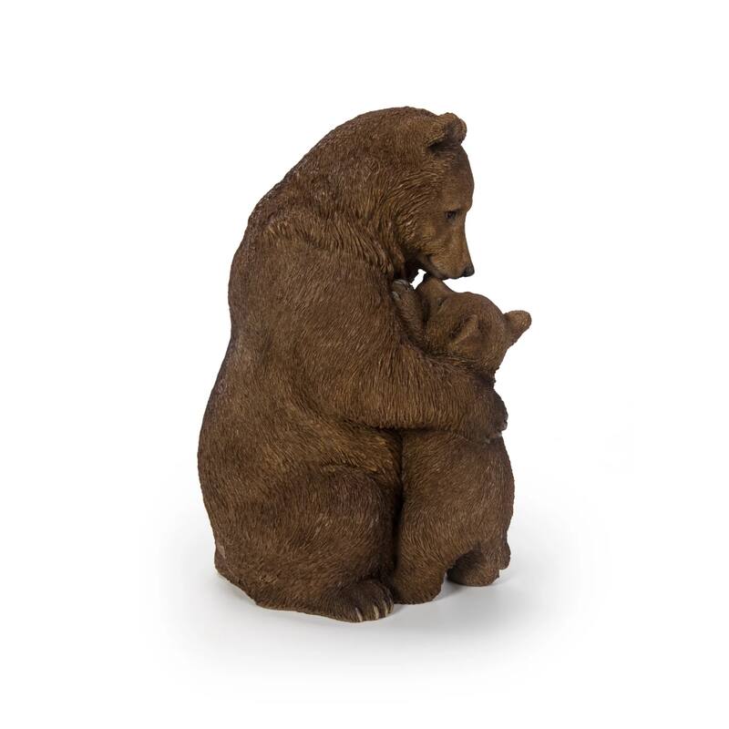 Cuddling Mother and Baby Bear Outdoor Garden Statue - 11.75" - Brown