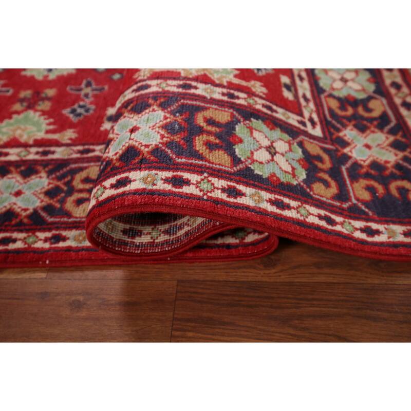 Geometric Red Kazak Oriental Foyer Rug Handmade Wool Carpet - 3'1" x 5'0"