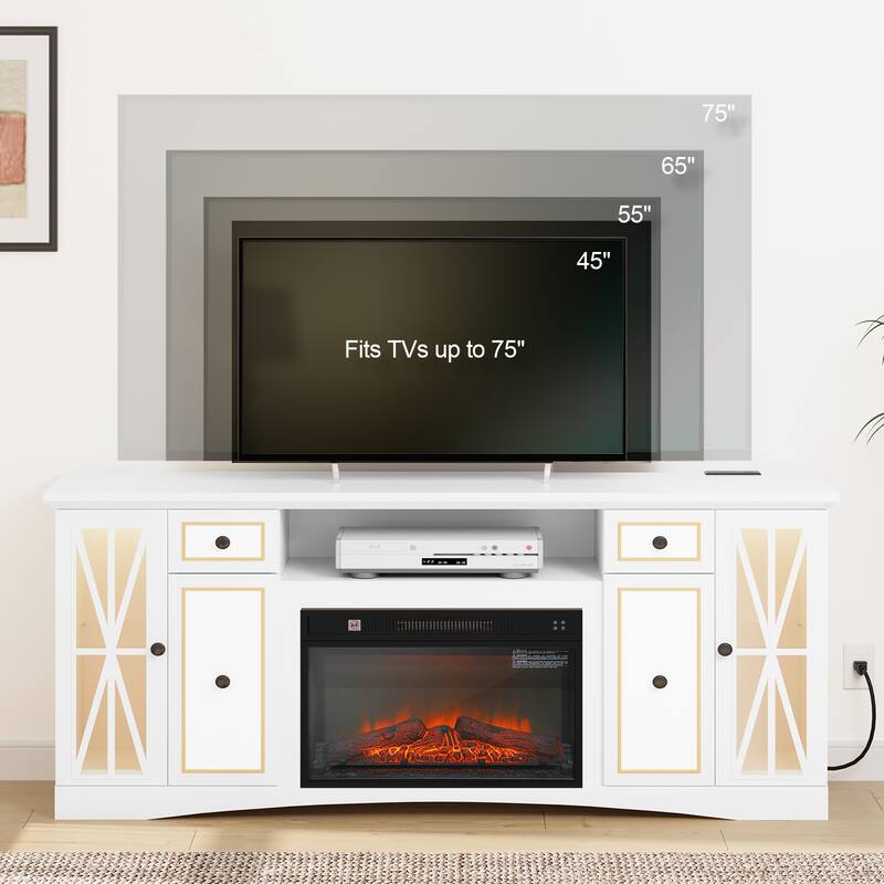 Moasis 65" Fireplace TV Stand W/ 1400W Electric Fireplace