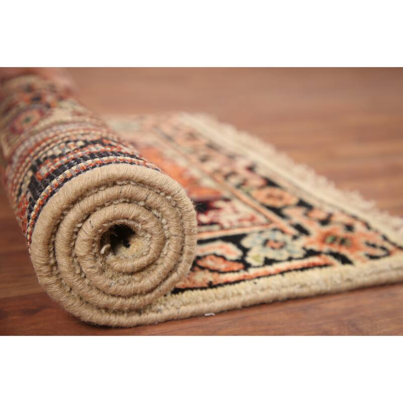 Hand Knotted Oriental 100% Wool Carpet Traditional Medallion Beige & Ivories Heriz (serapi) Area Rug - 3' 0'' X 2' 0''