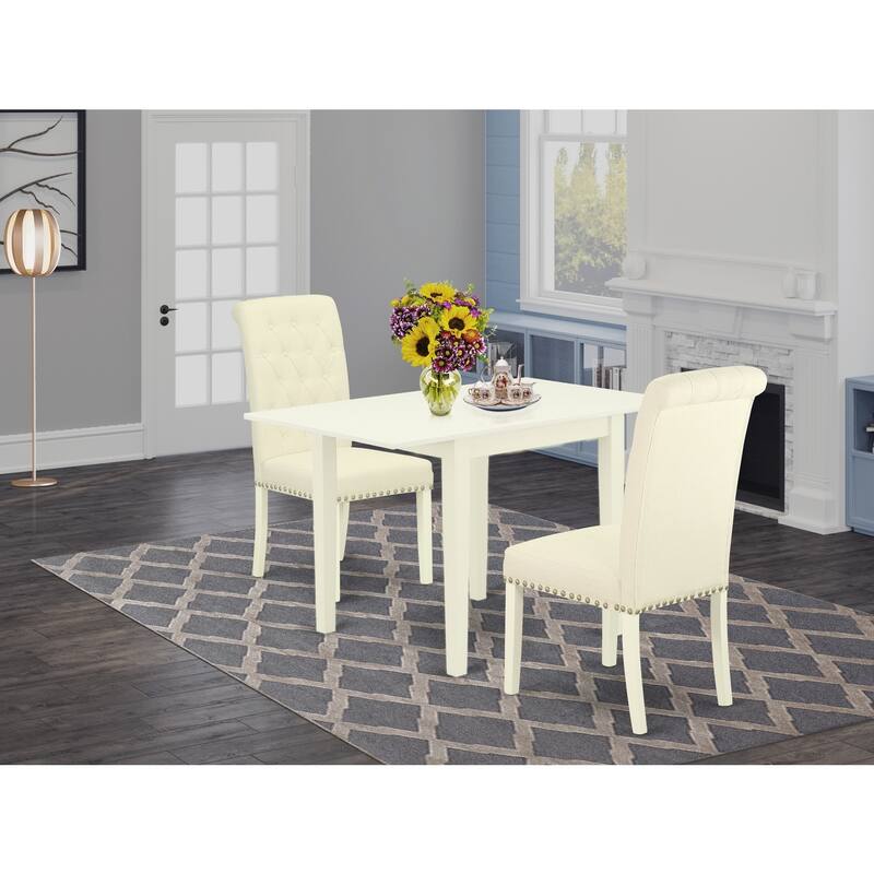HomeStock 3-Pc Linen White Finish Solid Wood Top Dining Table Set