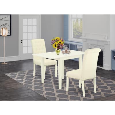 HomeStock 3-Pc Linen White Finish Solid Wood Top Dining Table Set