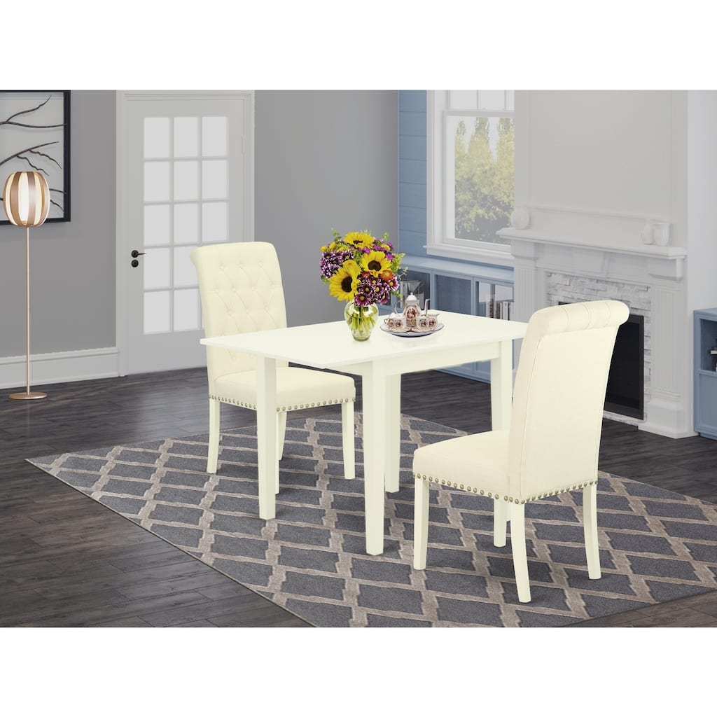 HomeStock 3-Pc Linen White Finish Solid Wood Top Dining Table Set