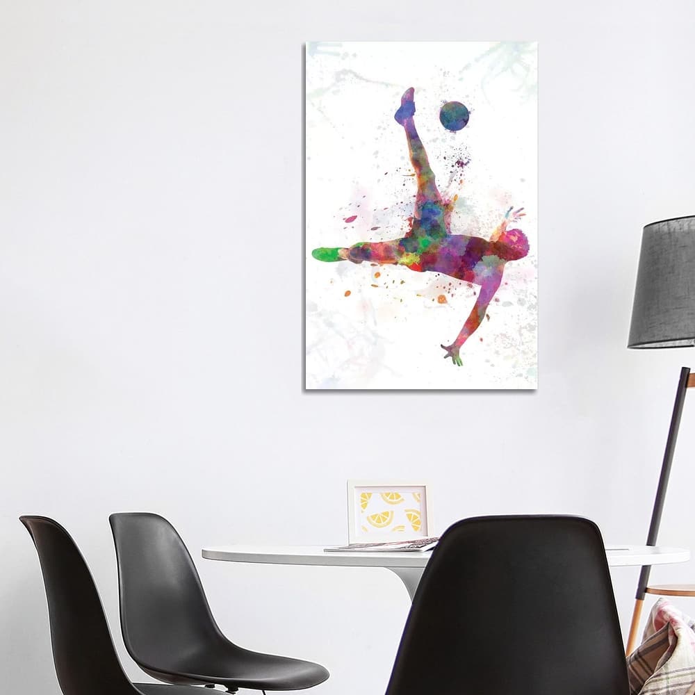 iCanvas "Man Soccer Football Player Flying Kicking IV" by Paul Rommer Canvas Print