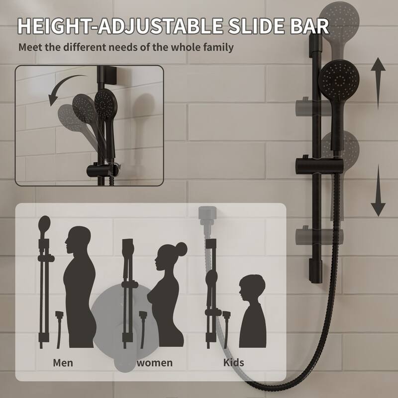 4-Spray Wall Mount Dual Fixed and Handheld Shower Head with Slide Bar and Tub Spout, Valve included