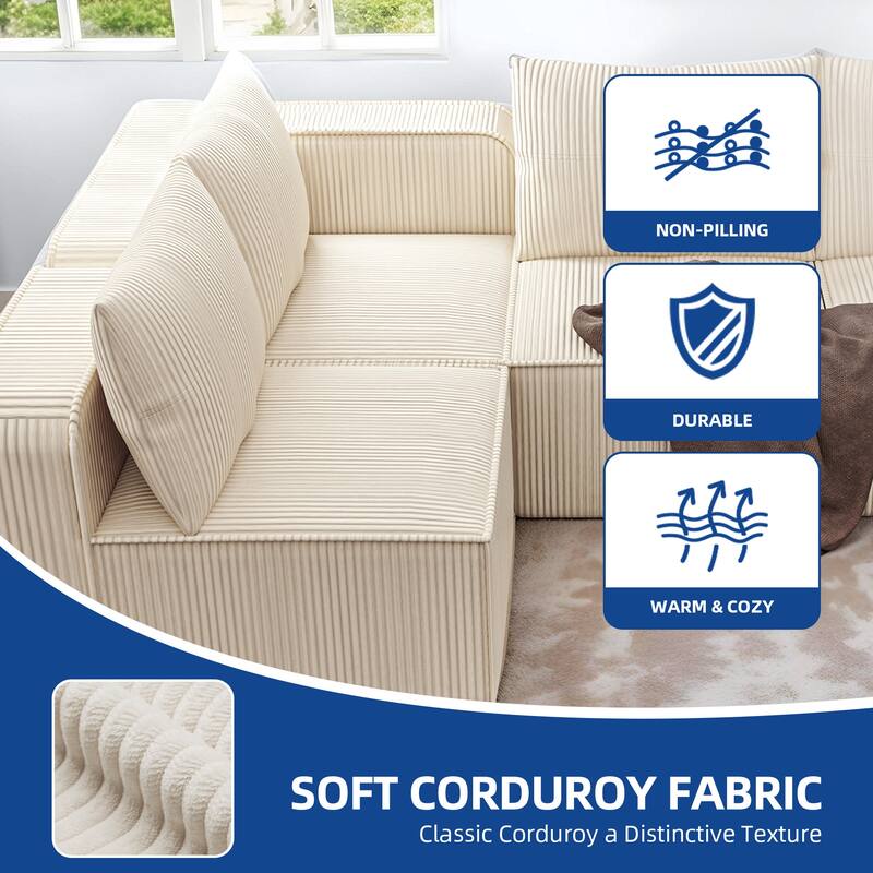 Moasis Multi-seat(3/4/5 seats) Corduroy Sectional Sofa Modular Couch Sofa Upholstered Convertible Modular Sofa