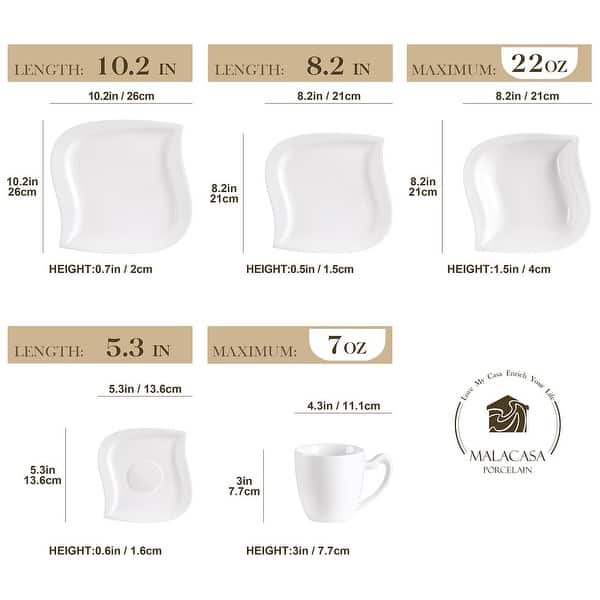 MALACASA 30-Piece White Porcelain Dinnerware at