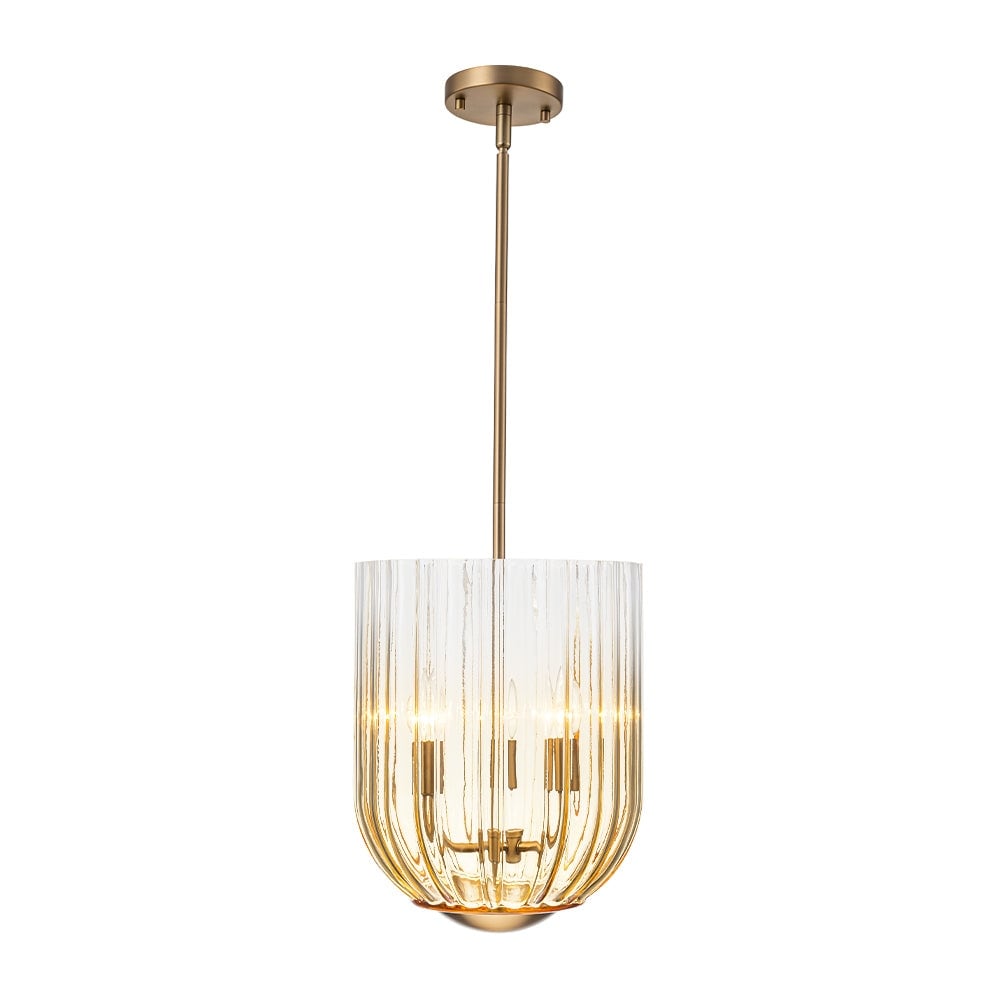 Modern Candle Style Round Reeded Taper Glass Shade Pendant 11in