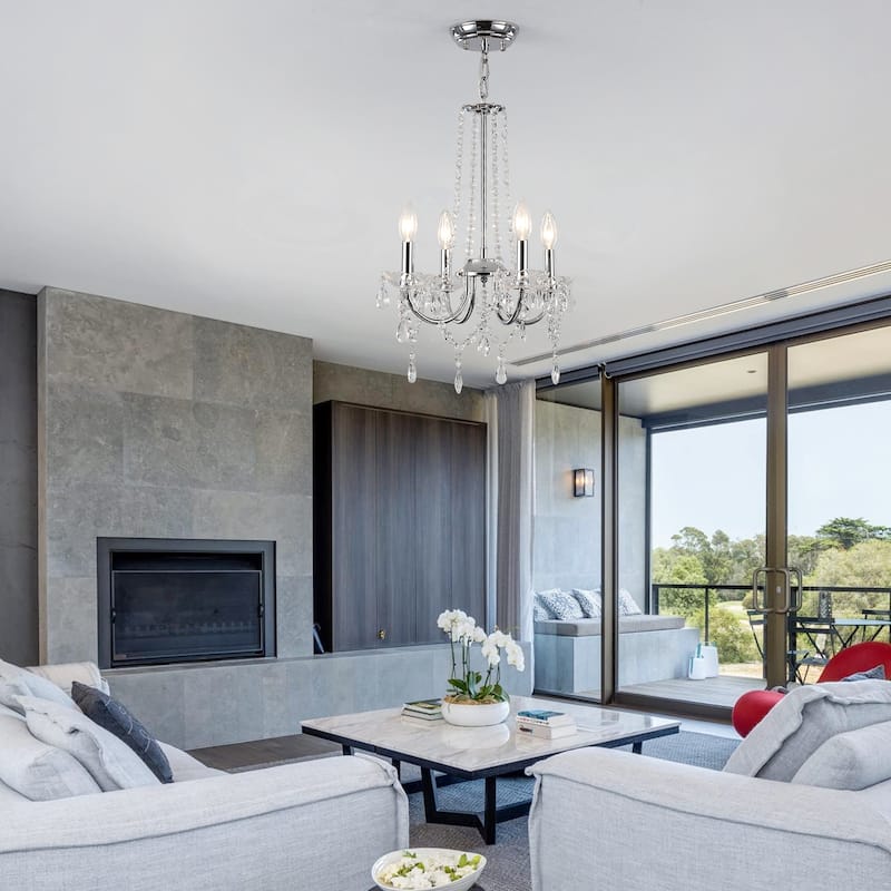 4-Light Candle Style Chandelier, Classic Crystal Chandelier, Traditional Chandelier with Crystal Accents for Living Room Bedroom