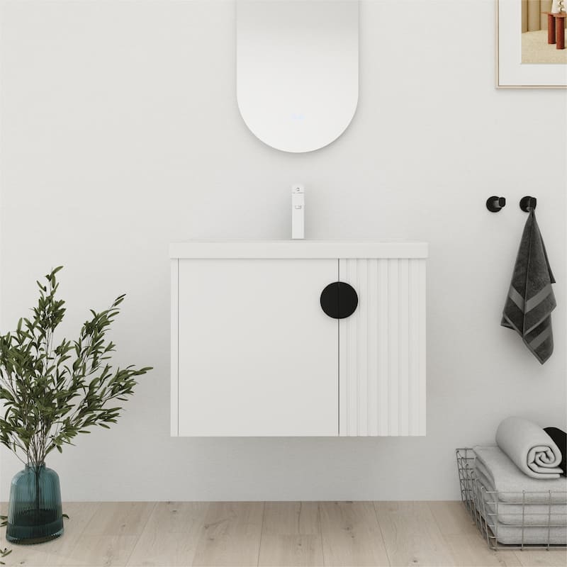 Bathroom Vanity With Sink In 24/28 Inch, Floating Bathroom Vanity With Soft Close Door - 27.8"W x 18.5"D x 20.7"H - White