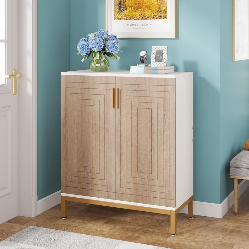 20 Pairs Shoe Cabinet, 37.4 Inch Modern Shoe Storage Cabinet with Doors, White & Gold
