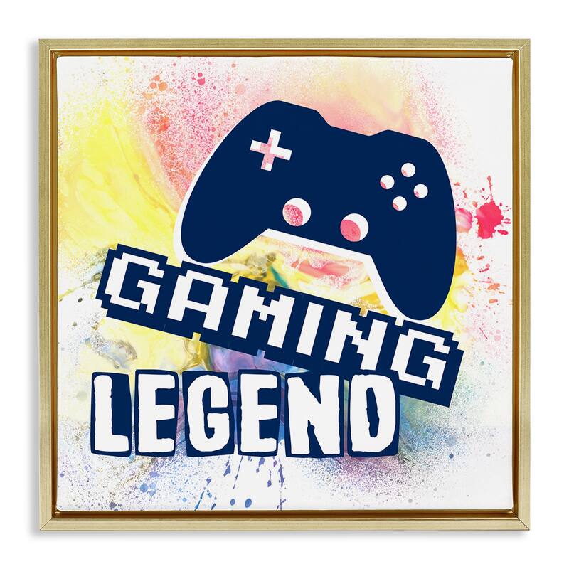 Stupell Gaming Legend Modern Splatter Framed Floater Canvas Wall Art Design By Marcus Prime - 18 x 18 - Gold