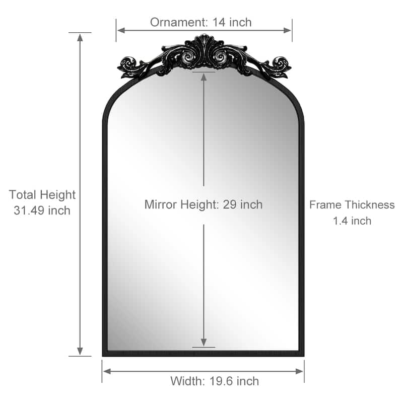 KIOTEE Arched Wall Mirror and Metal Frame Baroque Style Bathroom Vanity Mirror