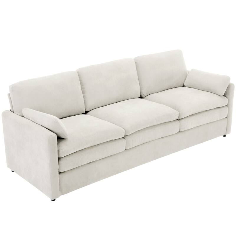 Modern Chenille Comfy Upholstered 3-Seat Sofa, Comfy Cloud 3-seater Sofa w2 Lumbar Pillow Plush Cushion Sofa Couch