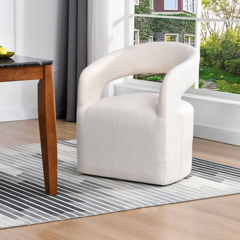 Modern 25" W Open Back Barrel Arm Chair with Caster - Single - Lvory