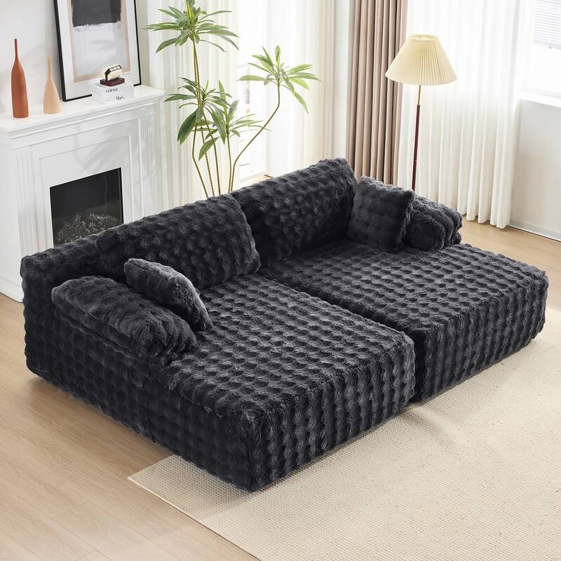 93" Velvet King Size Chaise Lounge Sofa Bed Sleeper Sofa with Dual Mattress - Grey