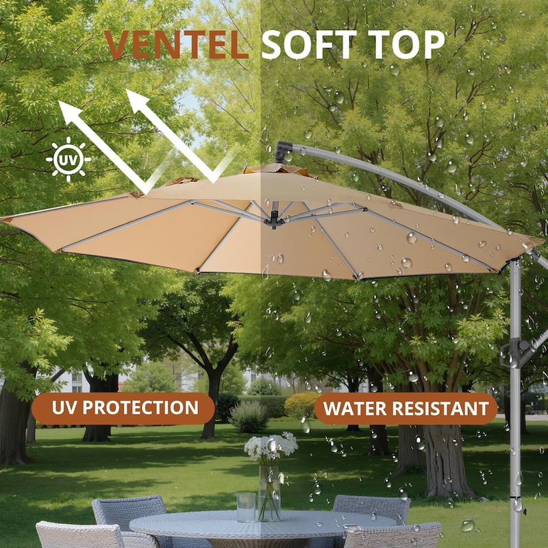 120" Patio Umbrella with Upgraded Aluminum Frame,Cantilever Hanging Market Umbrella with Base Included,UV Resistant