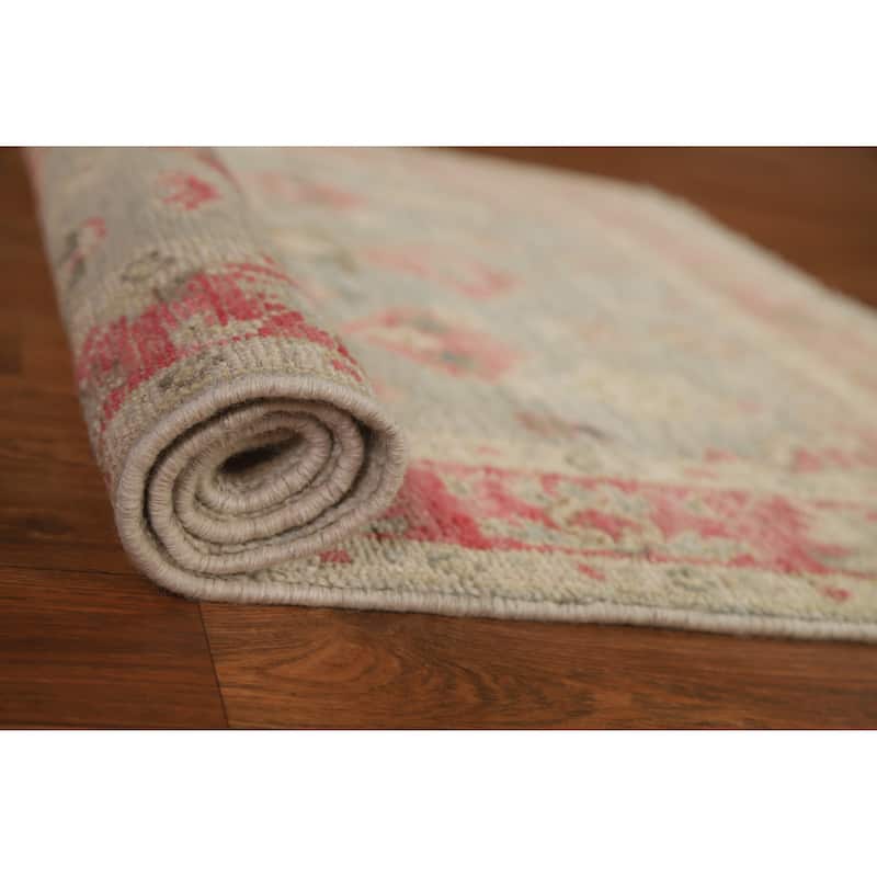Muted Geometric Oushak Turkish Oriental Rug Hand-knotted Wool Carpet - 2'10" x 3'11"