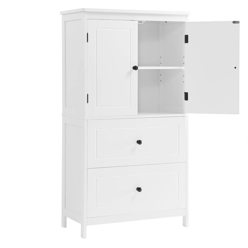 GDFStudio - Emery 43" Tall Bathroom Storage Cabinet with Adjustable Shelf and Dual Drawers, Modern MDF Organizer