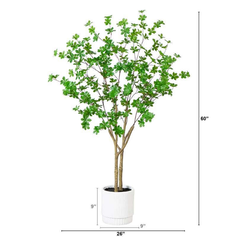 Enkianthus Artificial Tree with White Planter - 5' - Green