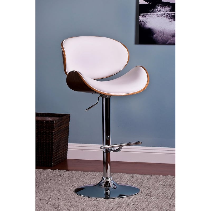 Adjustable Swivel Bar Stool - Walnut Bentwood with Curved White Seat