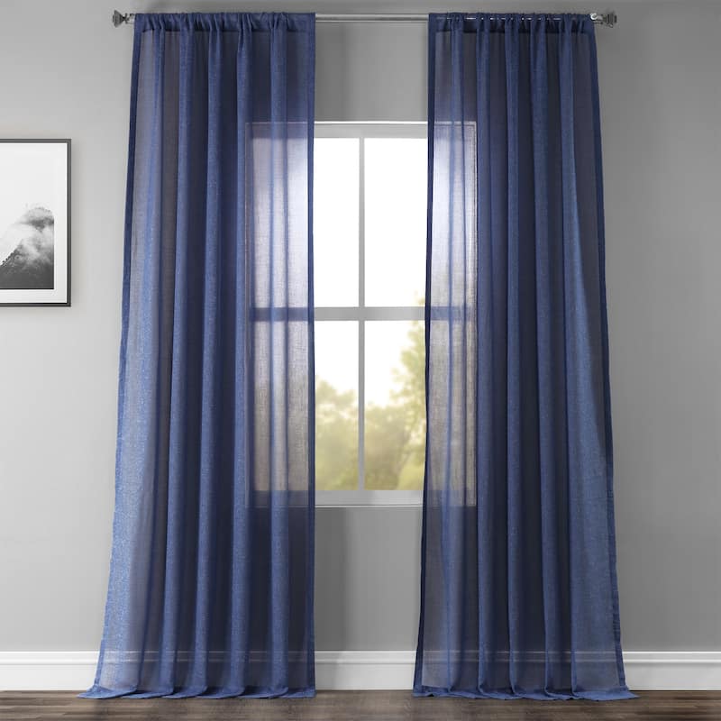 Exclusive Fabrics Faux Linen Sheer Curtain (1 Panel) - 50 X 96 - Blue Lapis