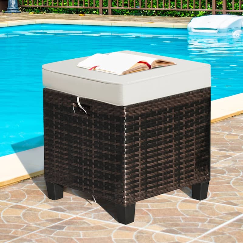 Outdoor Cushioned Rattan Wicker Ottomans (Set of 2)