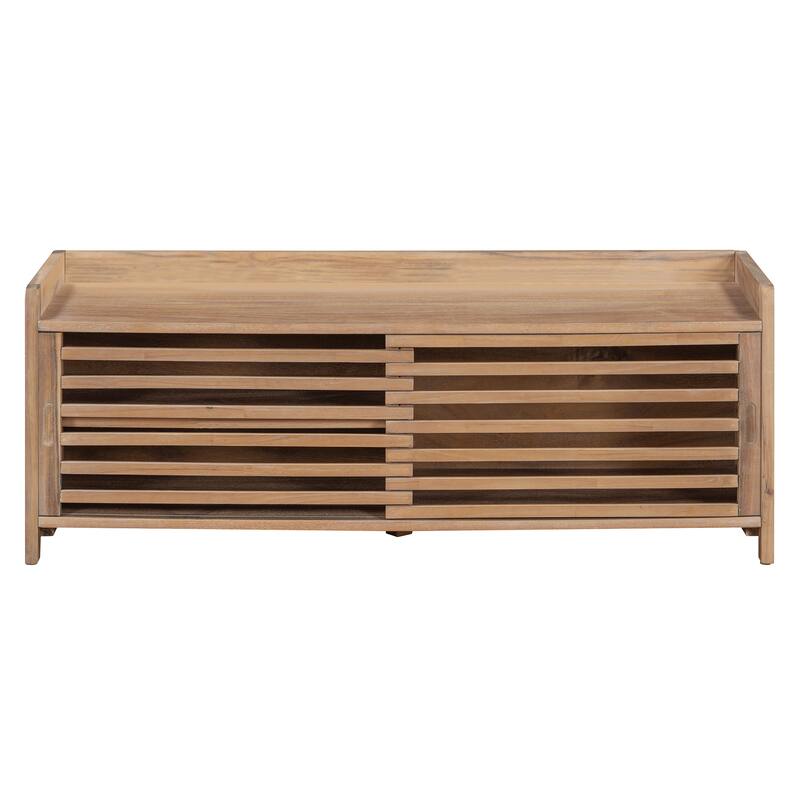 Shoe Storage Bench Entryway Bench with Cushion, Sliding Door