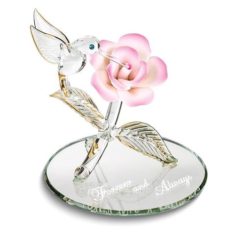 Curata Forever and Always Flower with Hummingbird Handcrafted Glass Figurine