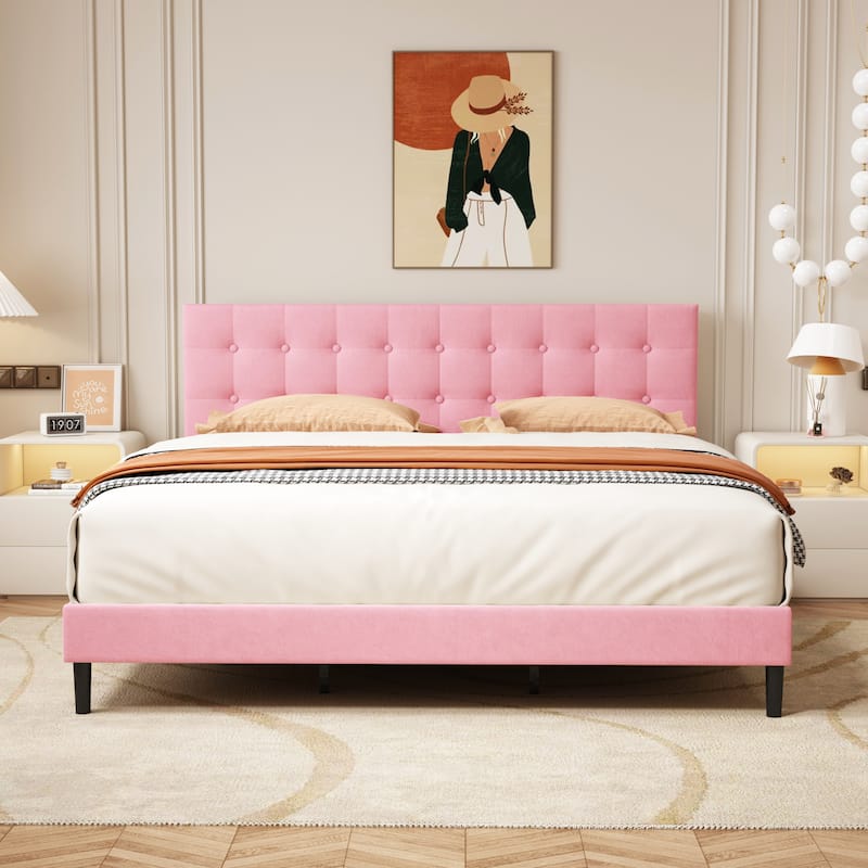 Alazyhome Square Tufted Upholstered Platform Bed Frame