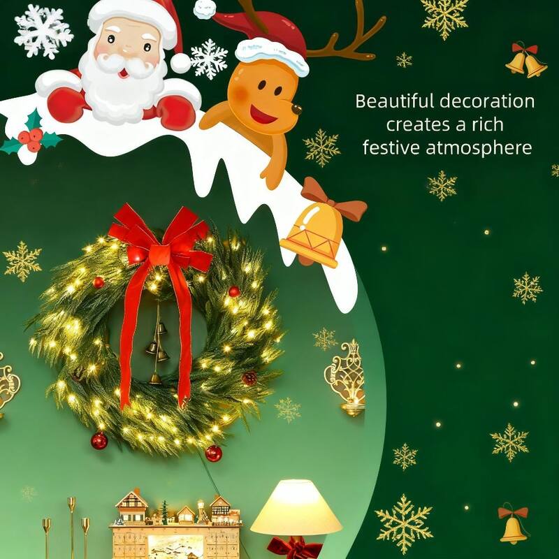 Anmytek 36" Festive Christmas Wreath - Front Door Decor with 8-Mode LED Lights & Ornaments