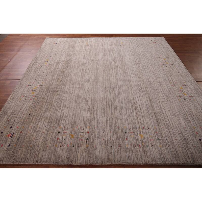 Striped Gabbeh Square Rug Hand-Knotted Wool Carpet - 7'11"x 8'0"