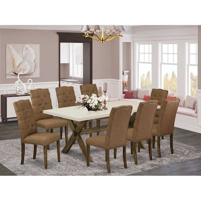 Modern 9-Piece Dining Set - Rectangular Table & 8 Parsons Chairs - Hardwood Construction